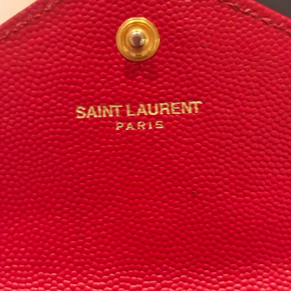 Saint Laurent YSL Red Leather Compact Wallet with Gold Logo GUC - Picture 11 of 15